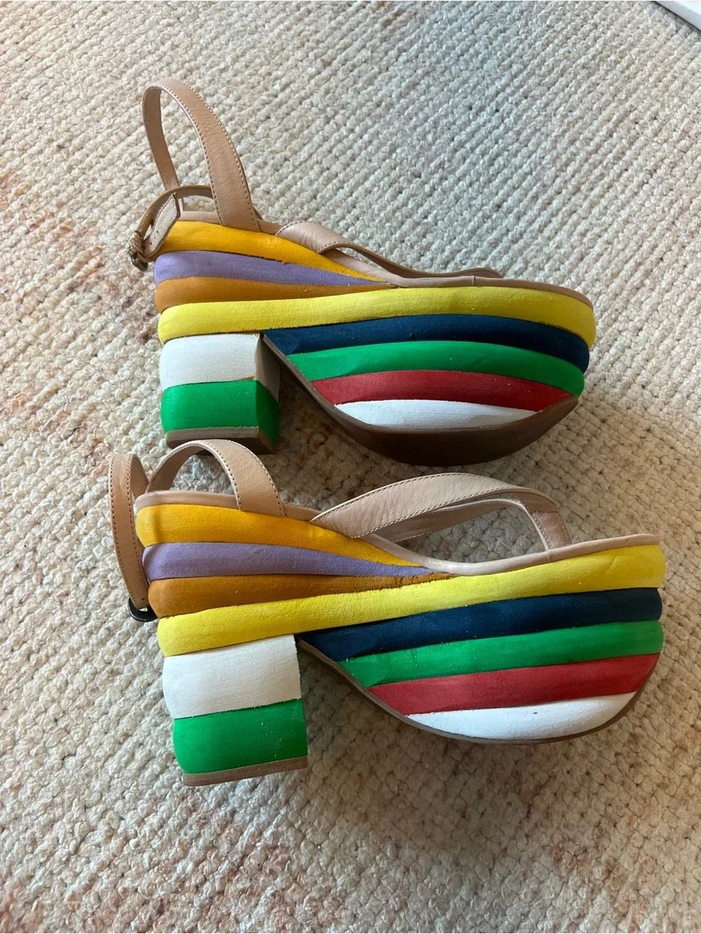 Jeffrey Campbell Rare “Salvatore” Platform Sandals in Rainbow Stripe - size 9